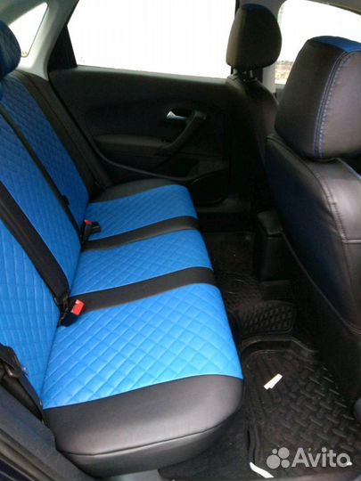 Авточехлы Экокожа черно-синий Ромб