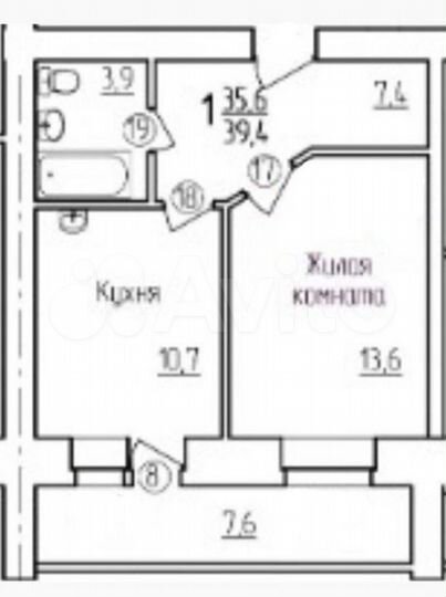 1-к. квартира, 39,4 м², 2/9 эт.