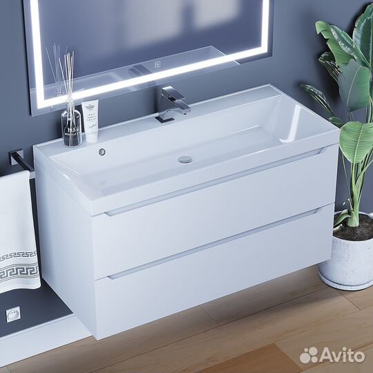 Тумба с раковиной для ванной подвесная, белая