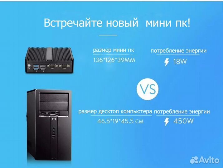 Мини пк Intel Celeron J4125 2xLAN 2xRS-232