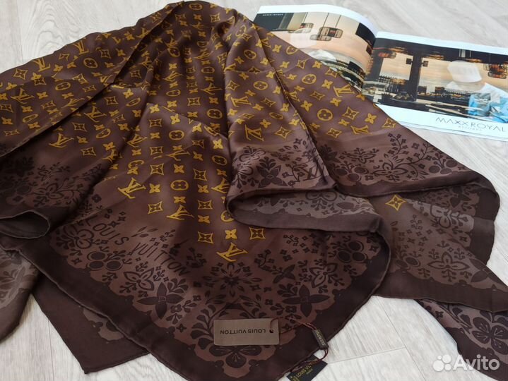Платок Шаль LV Шоколад ручной край 2цв