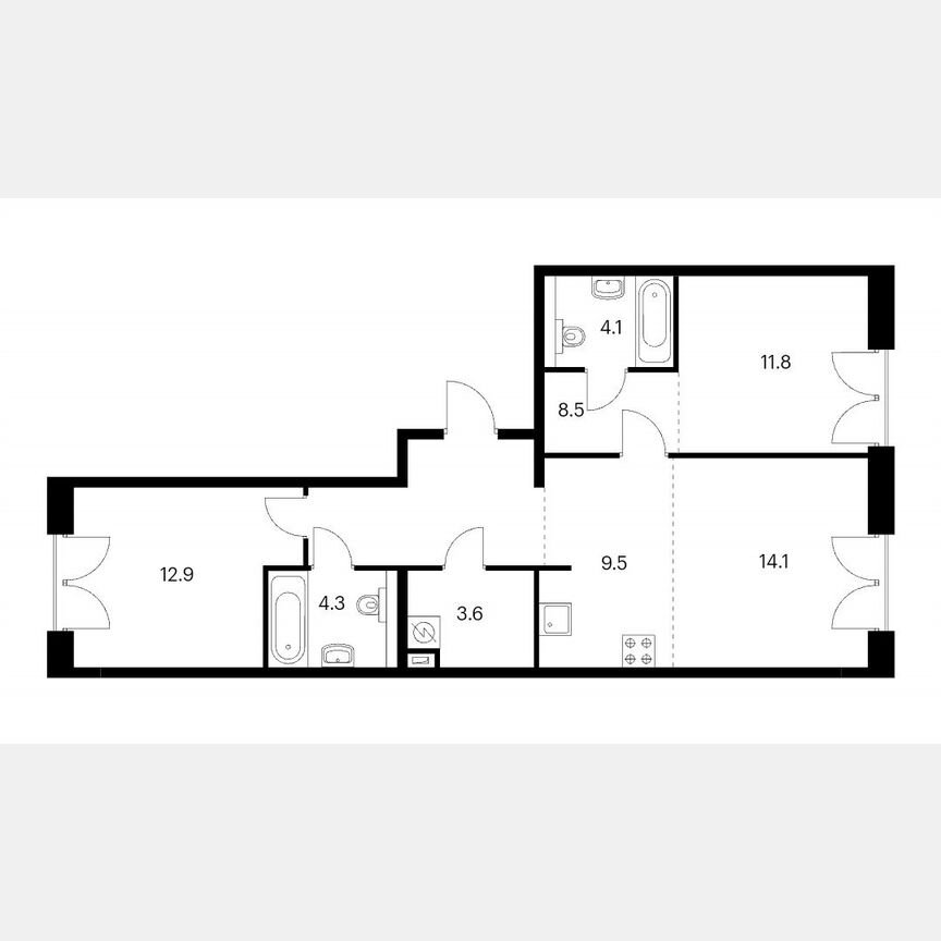 2-к. квартира, 72,8 м², 2/8 эт.