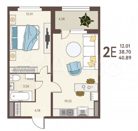 1-к. квартира, 40,9 м², 17/18 эт.