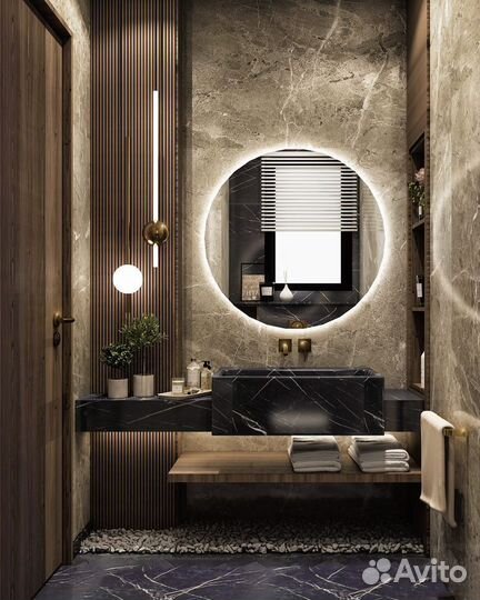 Зеркало в ванную с подсветкой круглое Sun