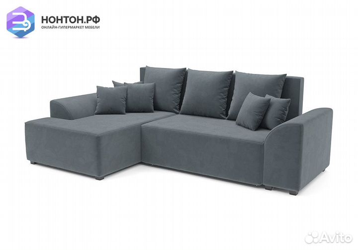 Угловой диван еврокнижка Каскад велюр серо-синий