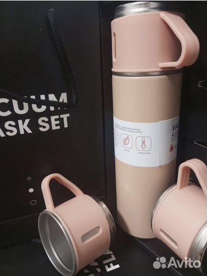 Набор термос с клапаном и 3 кружки