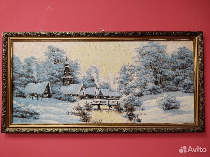 Картина гобелен «Зима в деревне»