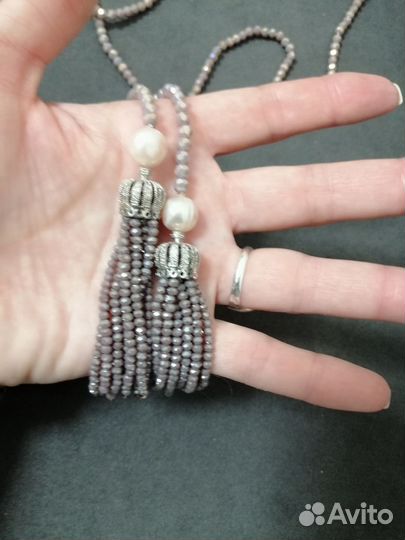 Новое колье чешские бусины и жемчуг, Италия