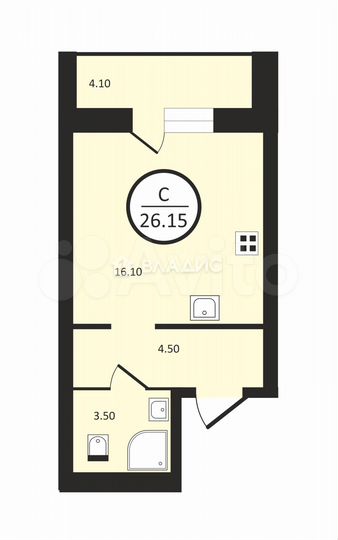 Квартира-студия, 26,9 м², 7/9 эт.