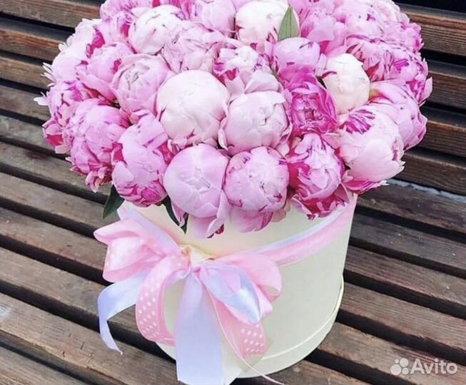 Букет пионов в коробке 11 15 21 25 31