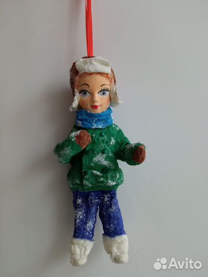 Ватная игрушка мальчик в ушанке