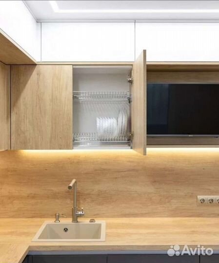 Кухонный гарнитур угловой до потолка Т754