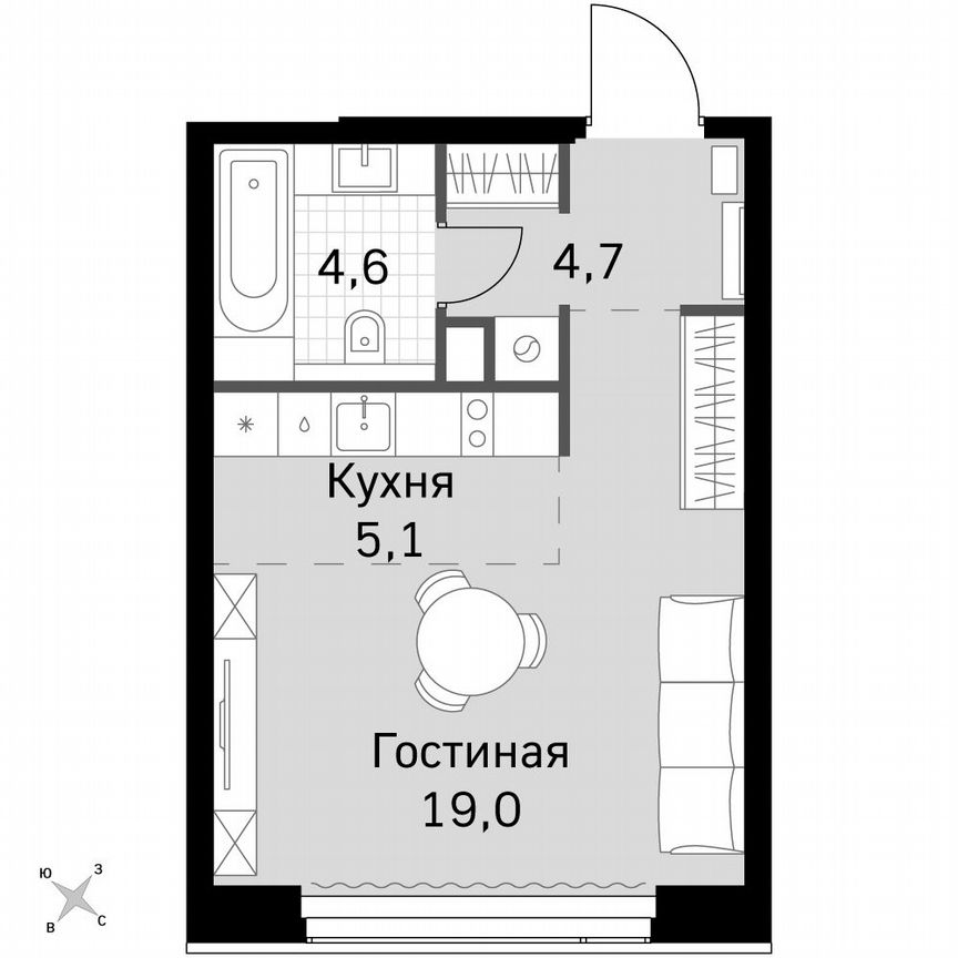Квартира-студия, 33,4 м², 48/60 эт.