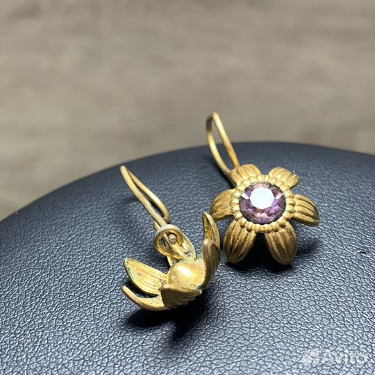 Винтажные Серги Цветки Розовые Камни Стёкла СССР