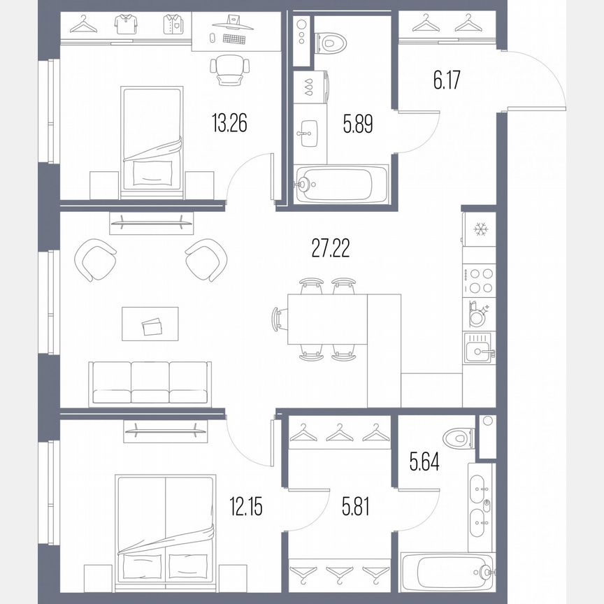 2-к. квартира, 76,1 м², 3/10 эт.