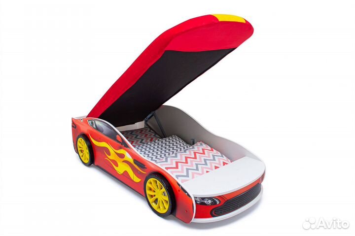 Кровать-машинка с подъемным механизмом. Красная