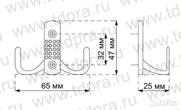 Крючок двухрожковый Naktoli, мат хром