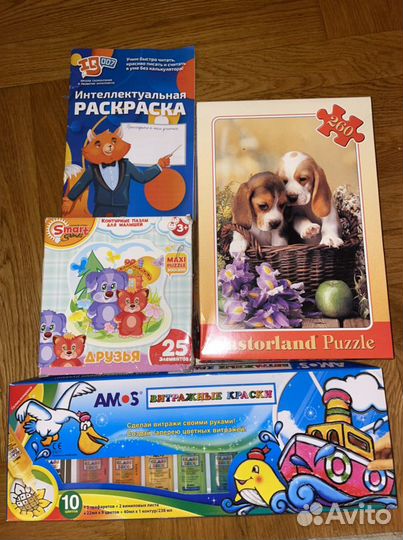 Пазлы,раскраска, витражные краски