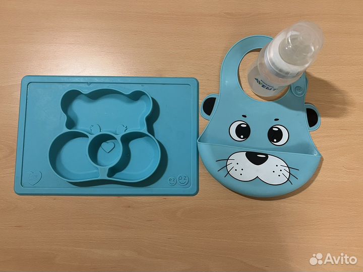 Силиконовые тарелка Ez pz, нагрудник,бутылка Avent