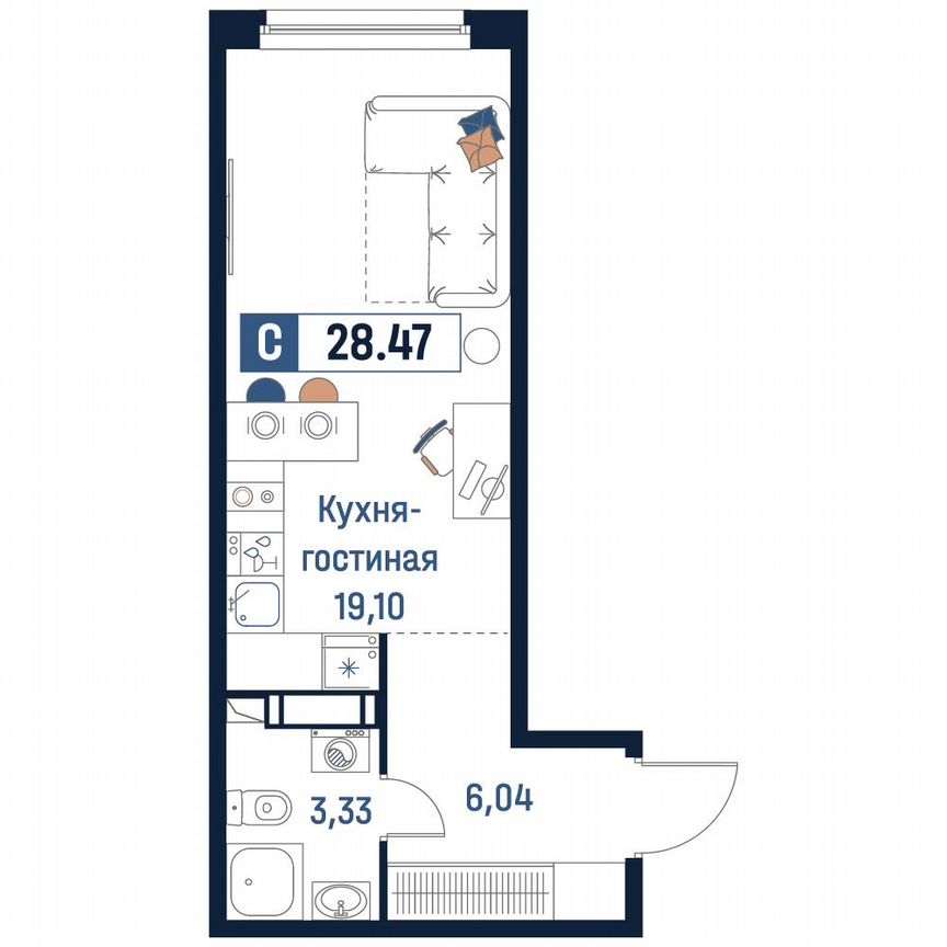 Квартира-студия, 28,5 м², 14/18 эт.