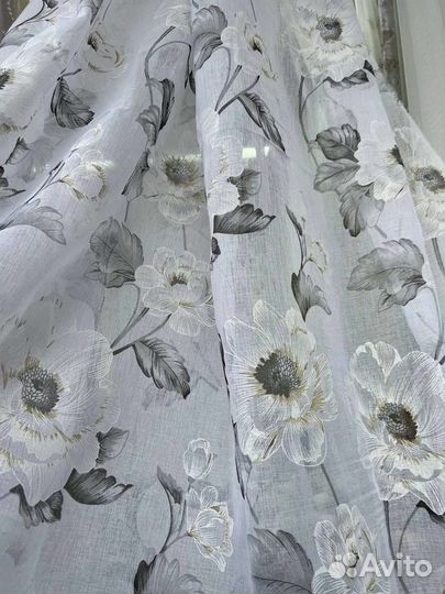 Тюль Лён батист цветы