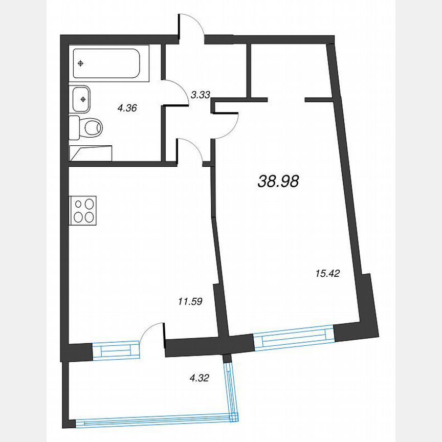 1-к. квартира, 41,7 м², 7/22 эт.