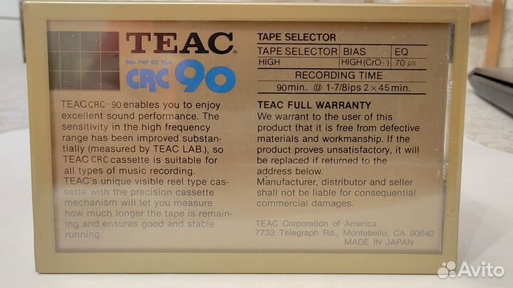 Аудиокассета Teac CRC 90, Japan