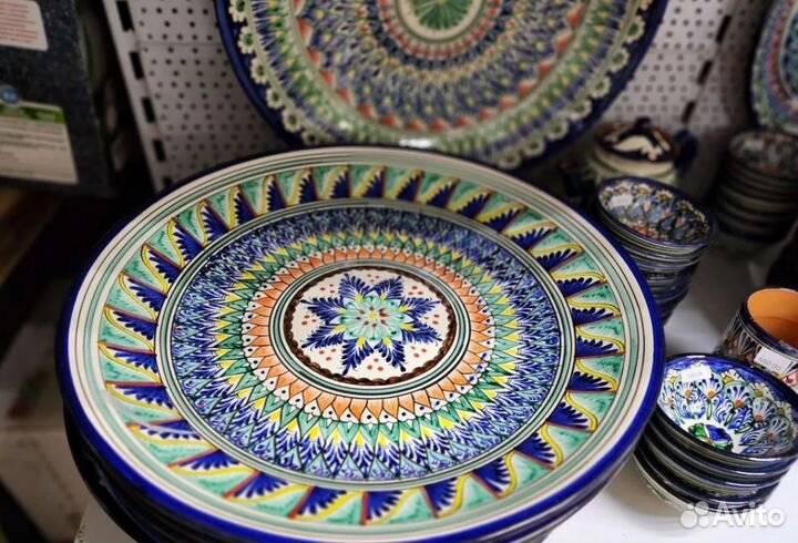 Ляган Узбекский блюдо для плова Синий Мехроб 42см