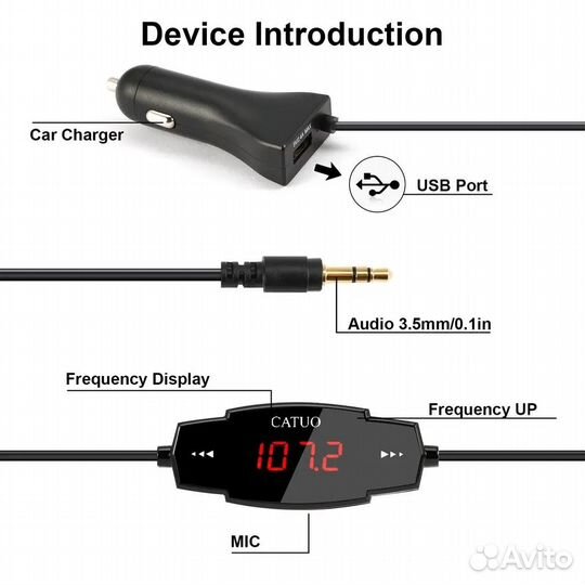 FM-трансмиттер с USB, проводной Jack 3,5 мм