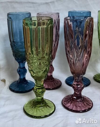 Бокалы,фужеры для шампанского цветное стекло