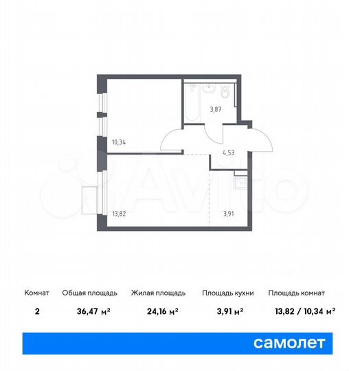 2-к. квартира, 36,5 м², 12/17 эт.