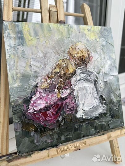 Картина маслом девочка и мальчик