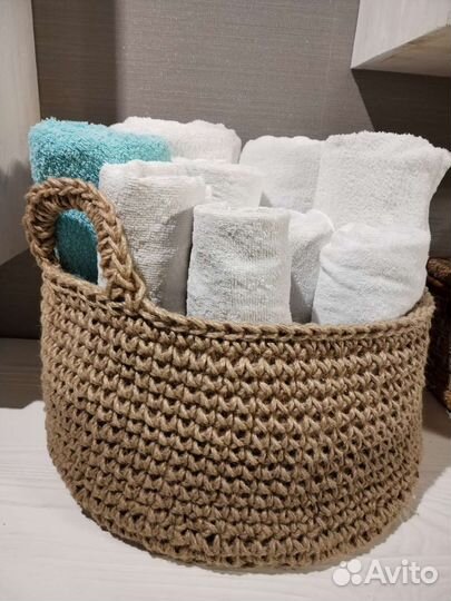 Корзина вязаная, трикотажная, интеръерная корзина