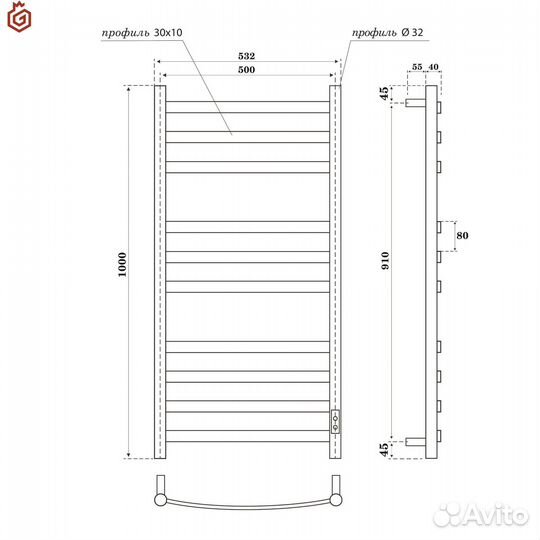 Полотенцесушитель электрическ Point PN17850B 50х10