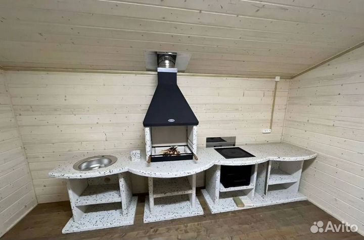 Мангальная зона из натурального камня, барбекю ком