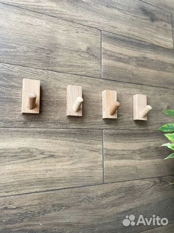 Крючки самоклеющиеся настенные деревянные комплект