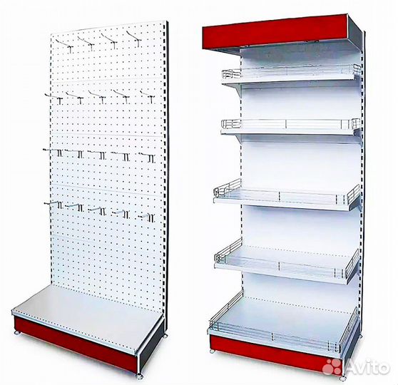 Стеллаж торговый с полками крючками