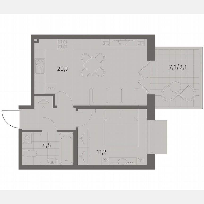 1-к. квартира, 43,1 м², 1/8 эт.