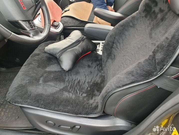 Накидки на сиденье овечья шерсть 2 шт чёрные