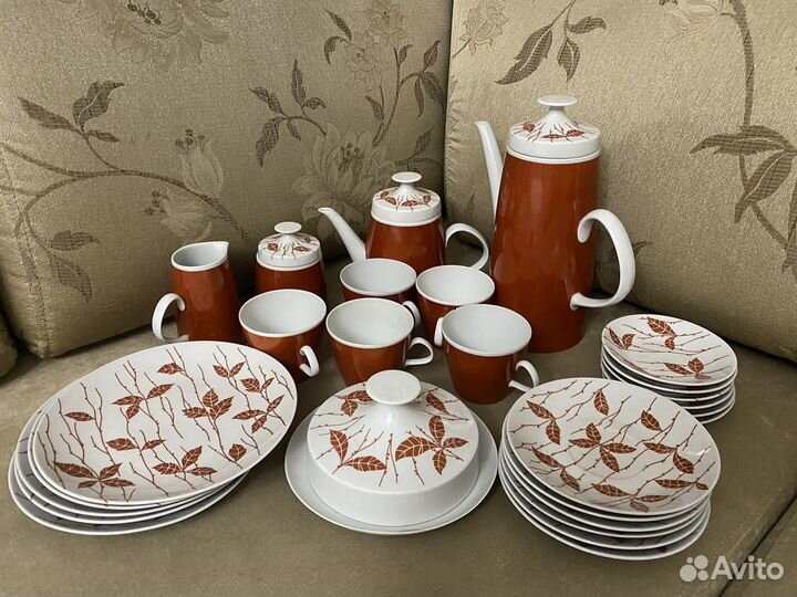 Сервиз Листики терракотовый фарфор гдр lichte 26