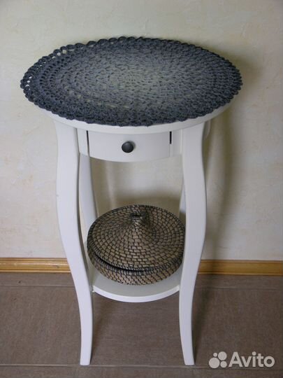 Салфетка круглая вязаная серо-синяя Ручная работа