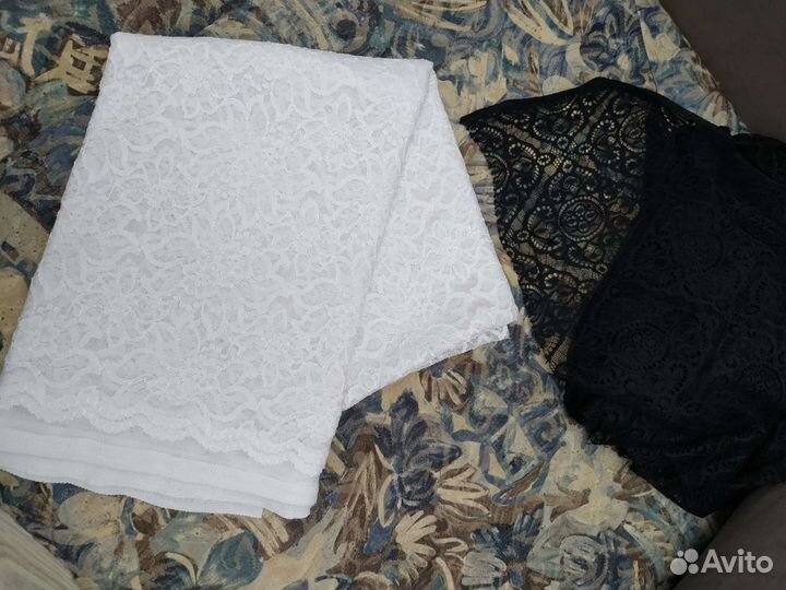 Ткань гипюр, белый, черный