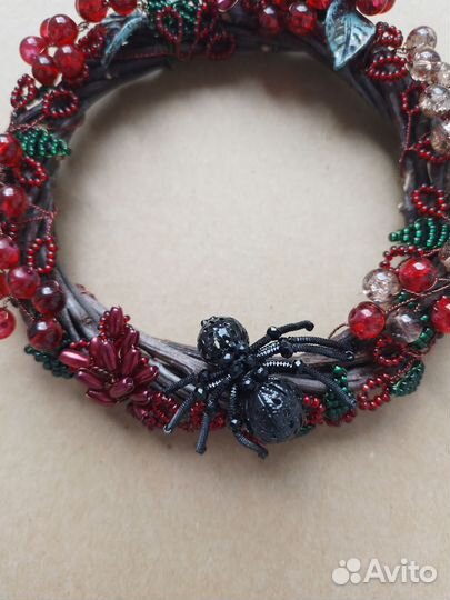 Осенний декор, венок с бисером и бусинами