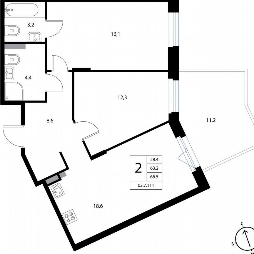 2-к. квартира, 66,5 м², 1/3 эт.