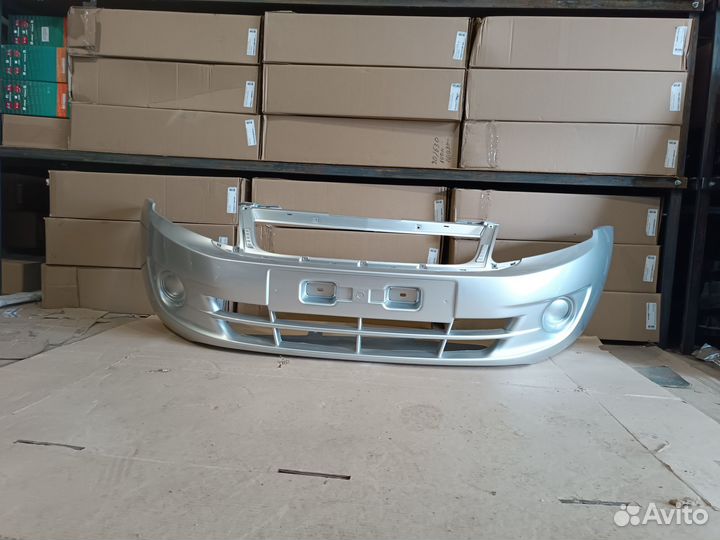 Бампер передний лада гранта серебристый (платина)