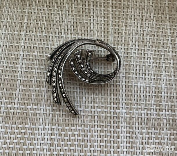 Брошь марказиты серебро 800 проба Европа винтаж