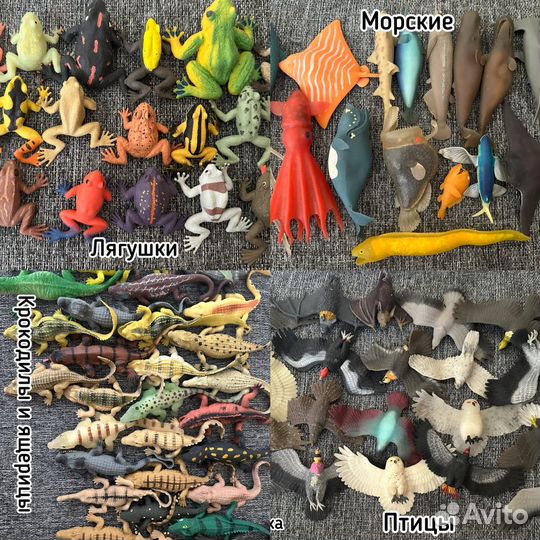 Резиновые игрушки: рыбы, крокодилы, ящерицы