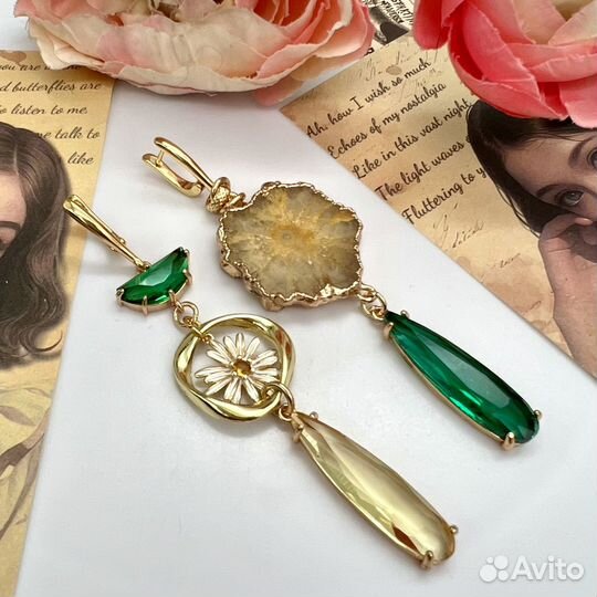 Серьги со срезом агата, асимметрия