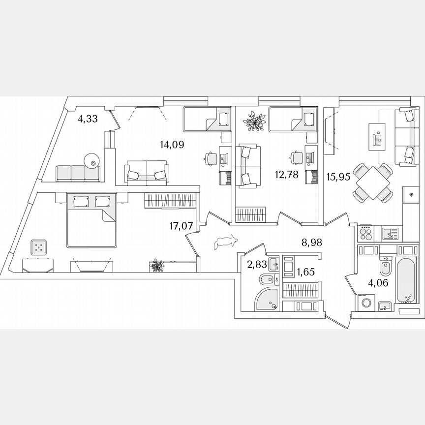 3-к. квартира, 79,6 м², 14/17 эт.