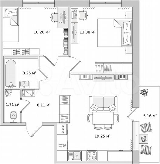 2-к. квартира, 55,1 м², 14/15 эт.